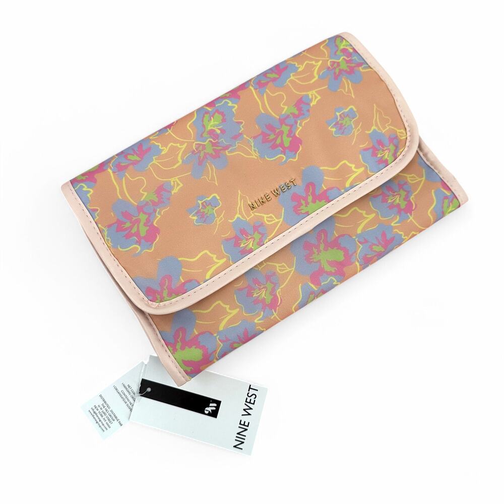 Nine West Hanging Cosmetics Travel Organizer Floral Print Pastel